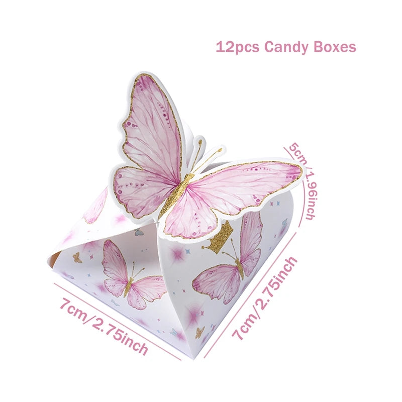 Butterfly Candy Gift Box Pink Purple Butterfly Birthday Party Decorations Kids Wedding Supplies Baby Shower Cookie Biscuit Box