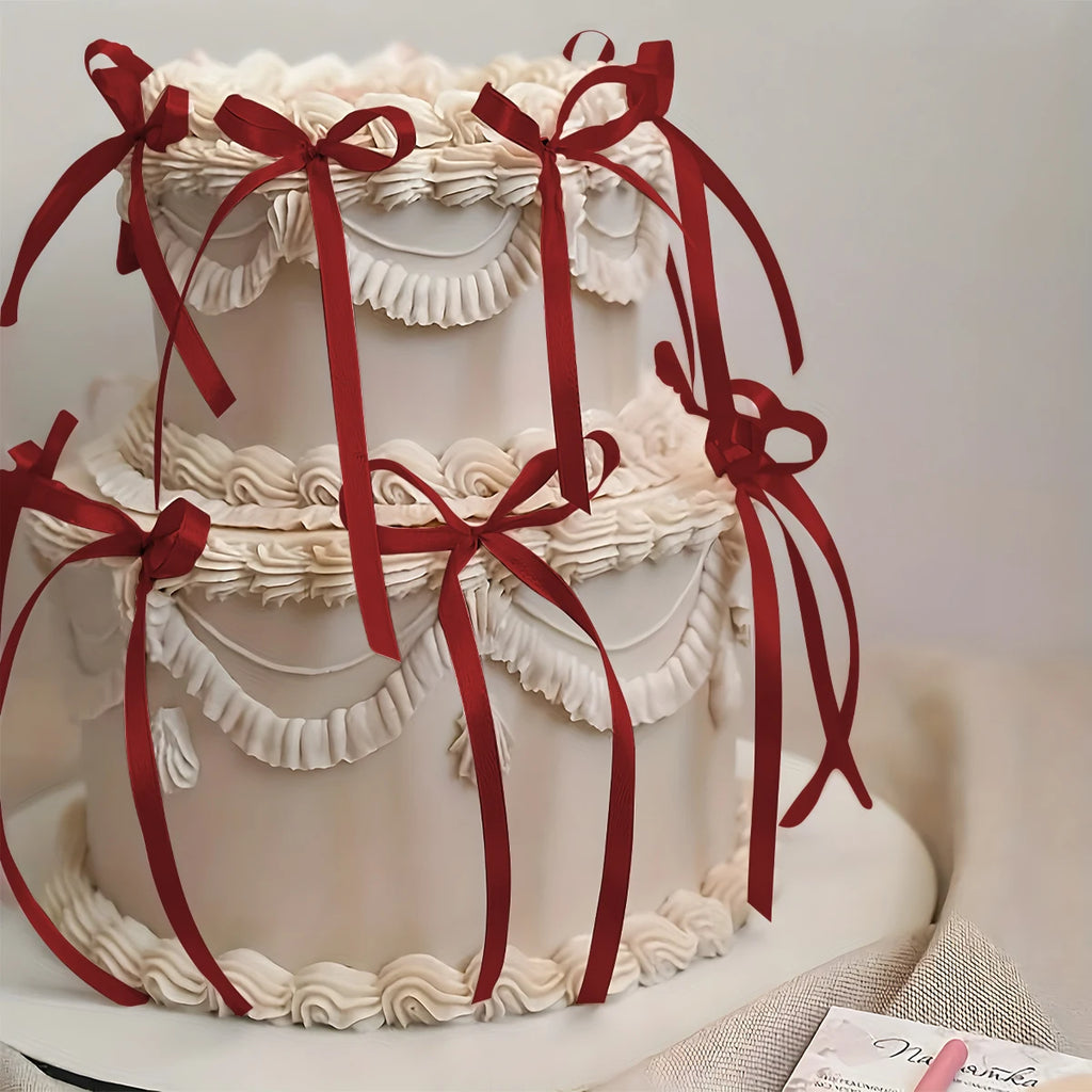 Lazo de cinta rosa roja decoración de pasteles, postres, decoración del hogar, decoración de fiestas de cumpleaños, decoración de eventos de noche romántica para el Día de San Valentín para niños