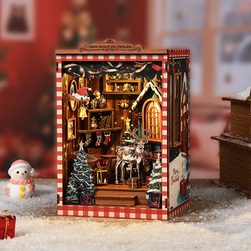 Nuevo Snow Globe DIY Miniatura Book Nook - Kit de Modelo Arquitectónico de Casa de Puzzle 3D, Regalo Artesanal de Sujetalibros para Navidad y Black Friday