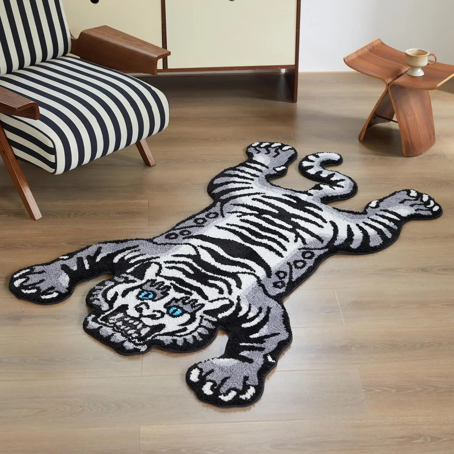 Alfombra decorativa VIKAMA Tigre Dormido de imitación cachemira suave y cómoda para dormitorio, mesita de noche y decoración del hogar.