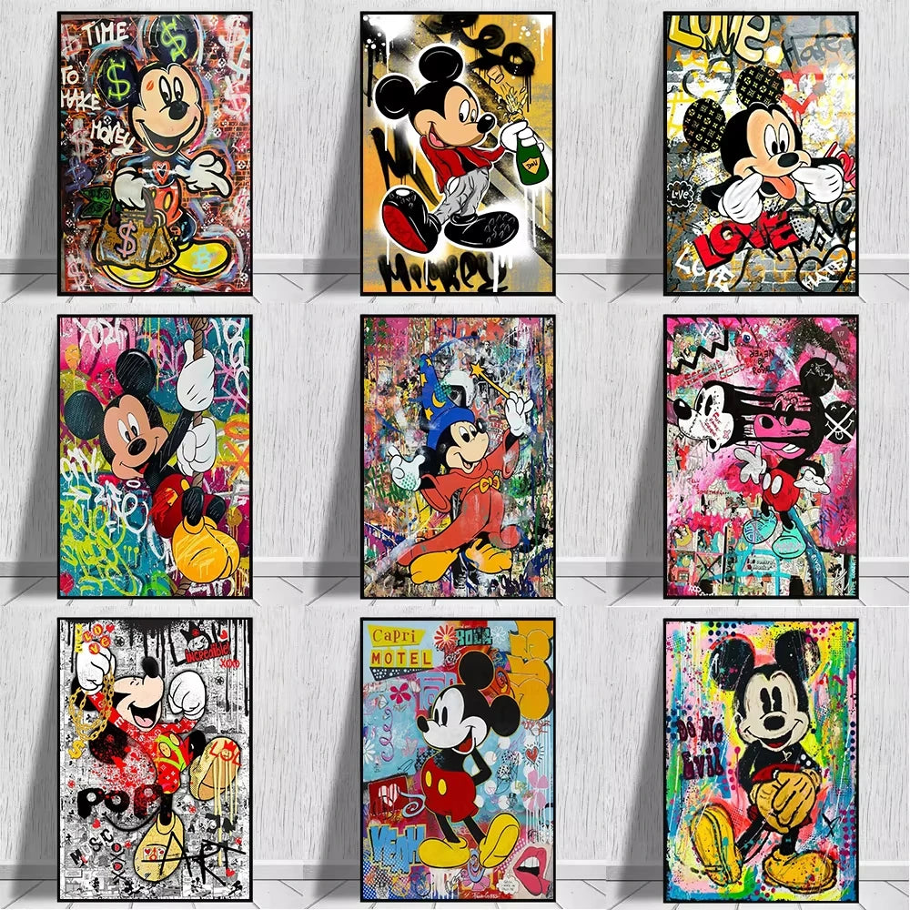 Mickey Mouse Minnie Graffiti Callejero Lienzo Pintura Láminas Póster Creativo Moderno Cuadros de Pared Decoración Hogar Salón