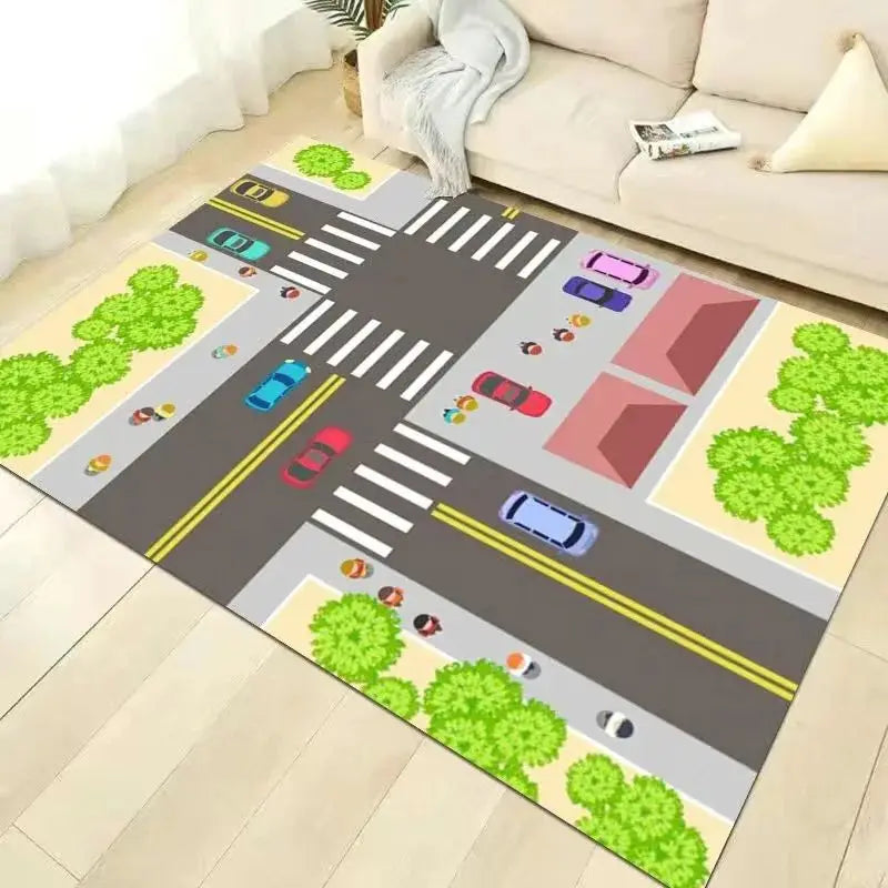 VIAKAMA Alfombra de dibujos animados, guardería, educación infantil, habitación de niños, parque de tráfico, pista, esteras de juego para bebés