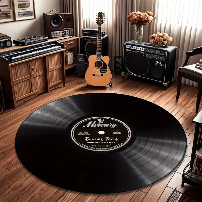 Alfombrilla de suelo de vinilo vintage VIKAMA - Antideslizante y resistente a las manchas para sala de estar, alfombra de cabecera de dormitorio, decoración del hogar