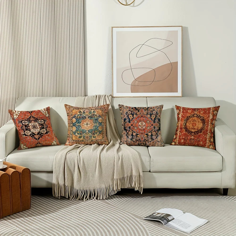 VIKAMA Funda de Almohada Bohemio Retro, Funda de Cojín Étnico Nórdico, Lavable, Cierre con Cremallera, Decoración para Sofá y Dormitorio