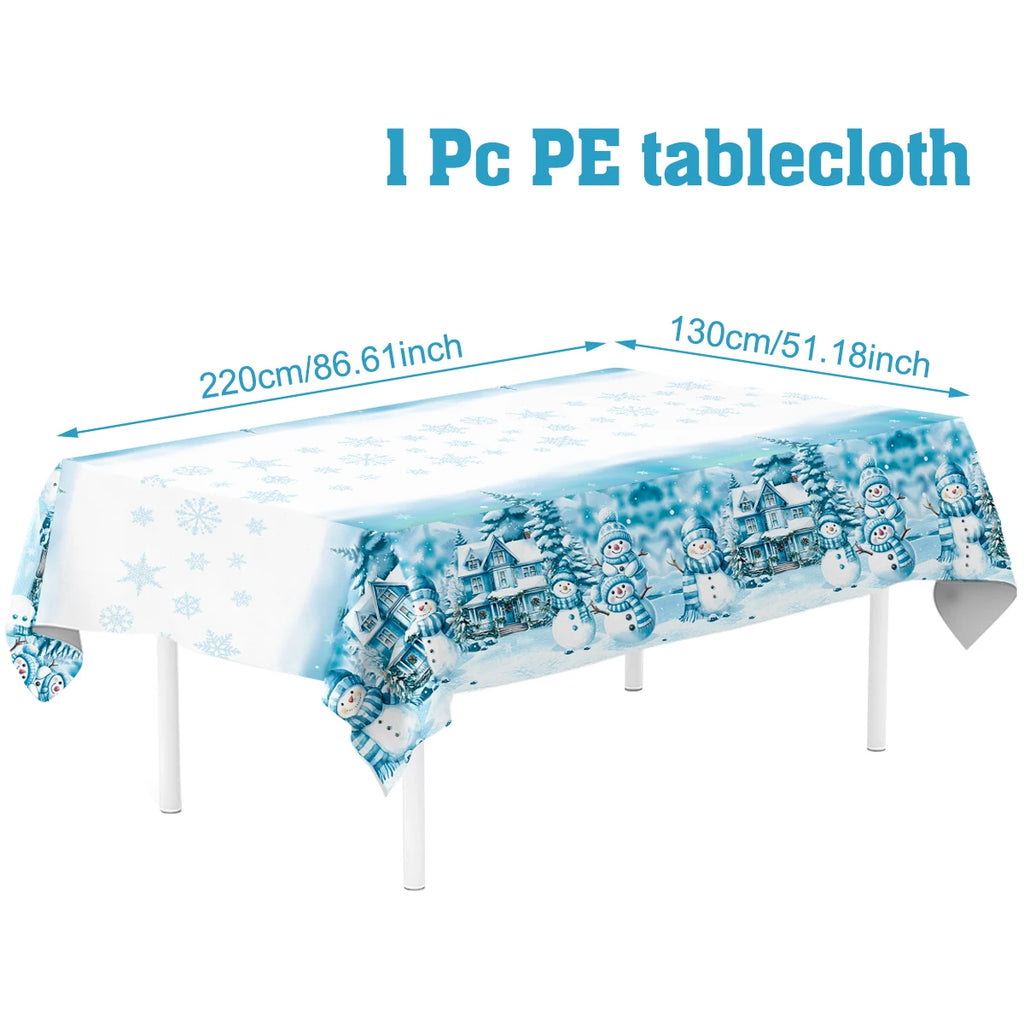 Christmas Snowflake Plastic Tablecloth Merry Christmas Decorations for Home 2025 Navidad Natal Xmas Table Ornament New Year 2026
