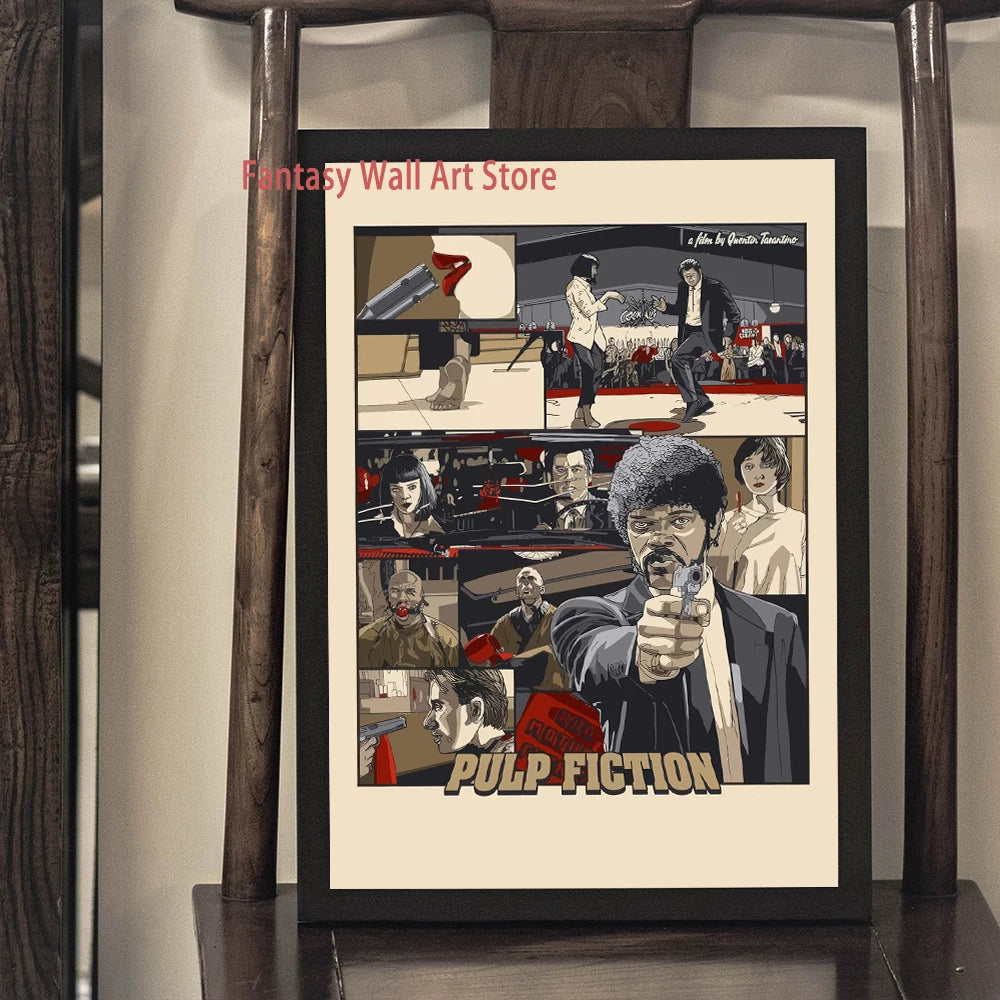 Nuevo póster de Pulp Fiction, decoración de pared clásica de películas de humor, decoración de arte de pared para fanáticos de Pulp Fiction, decoración de bar, hogar, lienzo, impresiones de póster.