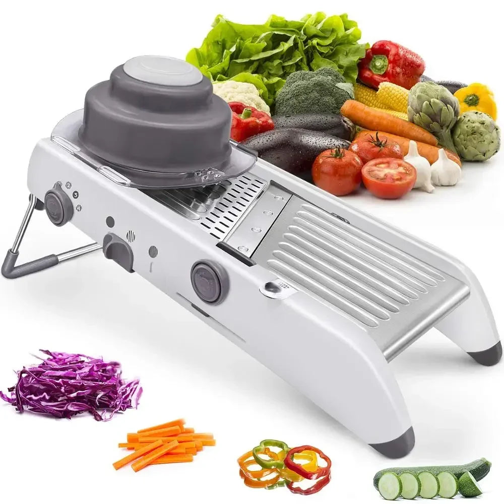 Rebanadora de Mandolina de Acero Inoxidable Ajustable, Cortador de Verduras en Julienne, Rallador, Cortador de Cebolla, Patata, 18 Tipos