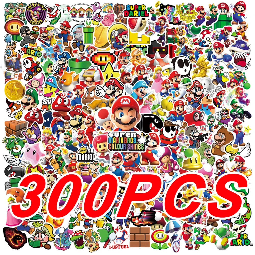 100/200/300 autocollants de jeu de dessin animé Super Mario pour ordinateur portable, carnet, skateboard, réfrigérateur, téléphone, autocollant étanche, jouets pour enfants