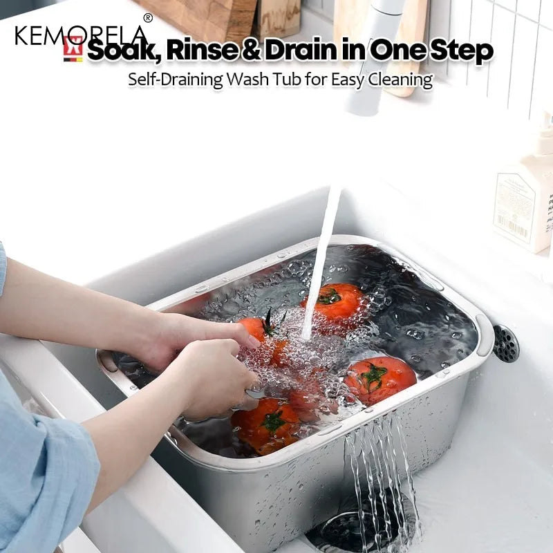 Lavabo portátil de 10L, de acero inoxidable, grande, multiusos, para cocina, fregadero, lavadero de verduras