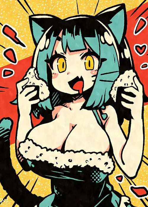 Cat Ear Anime Girl Eating Ramen Poster Aesthetic Anime Ramen Art Prints Japanese Style Cartoon Decor Sexy Girl Canvas Painting