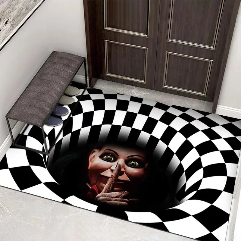 Felpudo visual 3D de Halloween VIKAMA, alfombra de payaso con tapa de alcantarilla, decoración de Halloween de terror, tapete para suelo interior y exterior