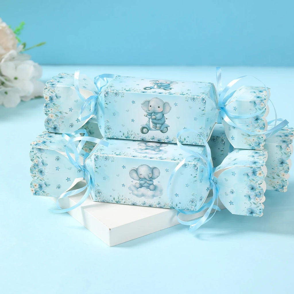 Caja de dulces de elefante bebé, caja de regalo, caja de souvenirs, decoración de fiesta de cumpleaños, suministros para fiesta de cumpleaños de niños y niñas, decoración para baby shower