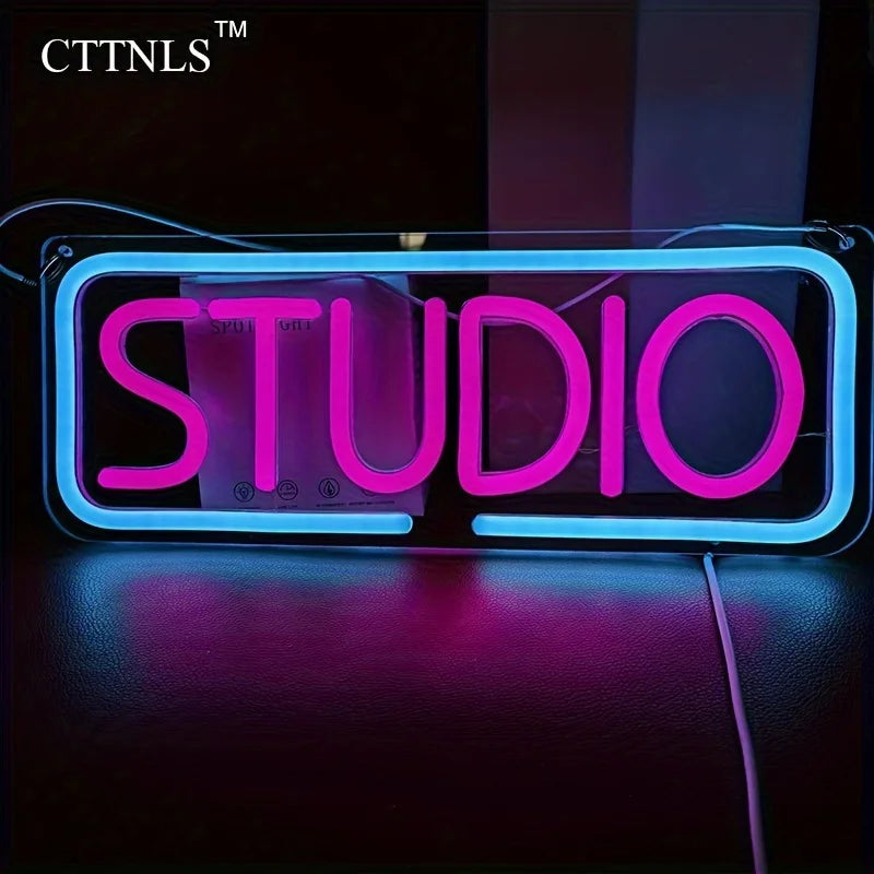 Letrero de neón para estudio, arte de pared LED rosa y azul para estudio de música, estudio fotográfico, bar, cafetería, decoración de negocios, iluminación creativa, ambiente vibrante