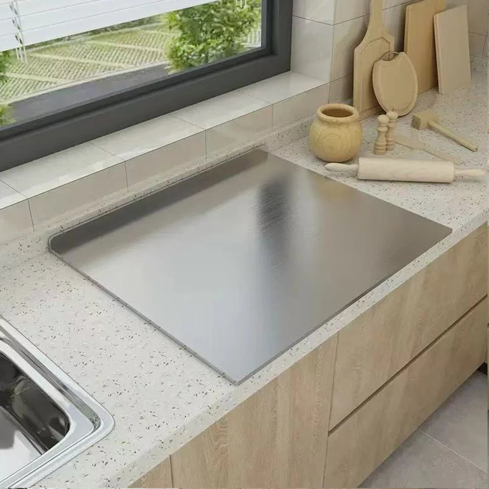 Tabla de cortar de acero inoxidable en forma de L, tamaño grande, panel doble, multifuncional, para cortar frutas y amasar en la cocina del hogar