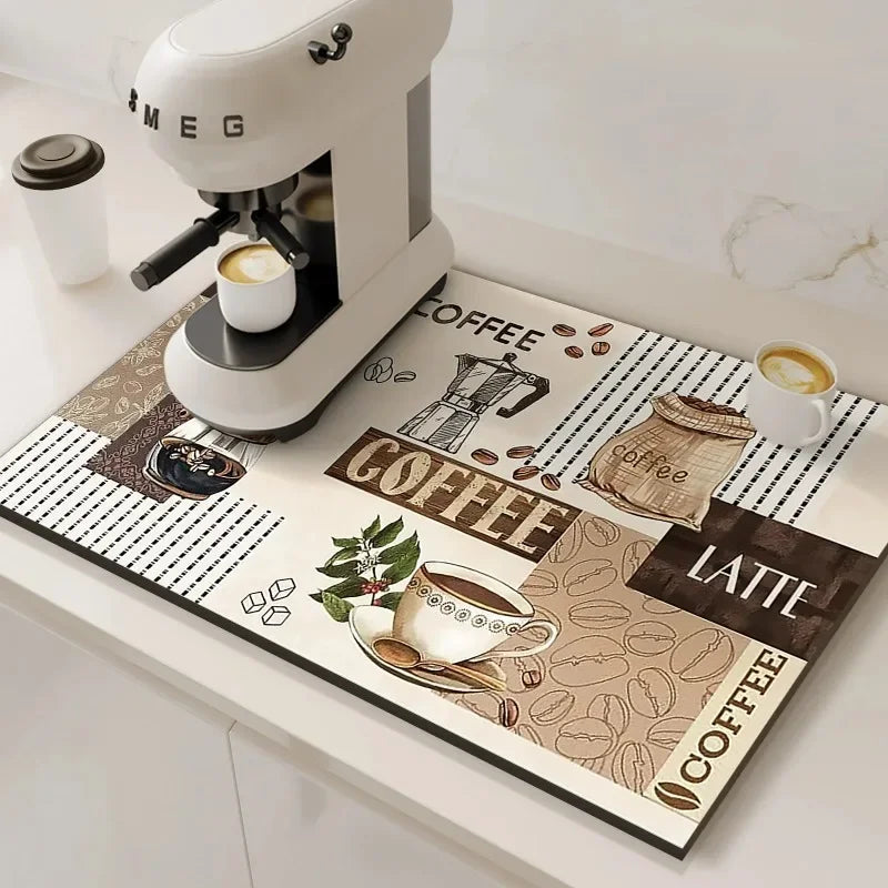 Alfombrilla Absorbente para Cafetera VIKAMA, Absorbente de Agua y Aceite, Escurridor de Platos de Cocina, Alfombrilla Absorbente de Secado Rápido, Alfombrilla para Platos, Decoración del Hogar