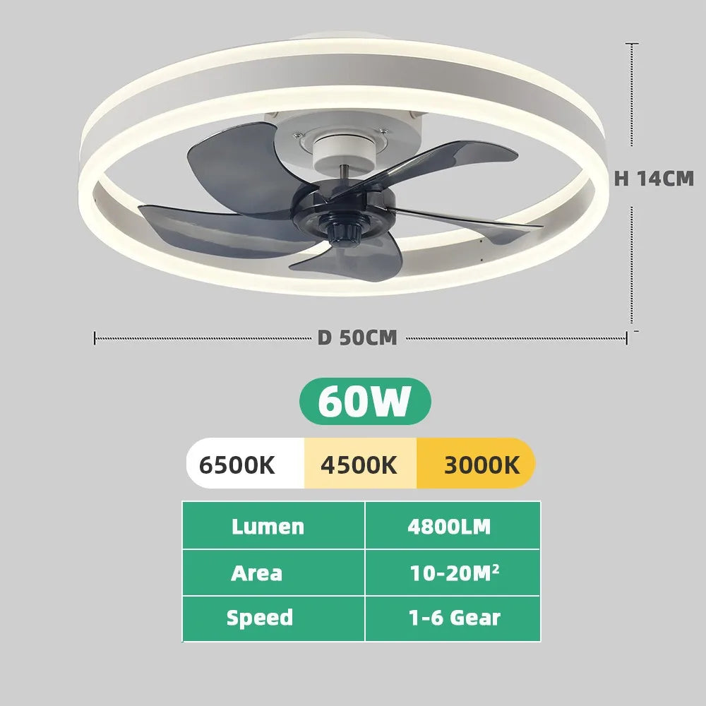 Ventilador de techo con luz LED y control remoto, 3 colores regulables, iluminación silenciosa para salón, comedor, dormitorio