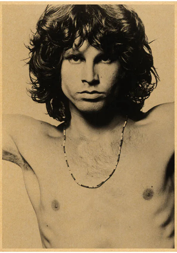 The Doors Jim Morrison Vintage Retro banda de rock música Guitarra Póster de papel kraft mate Adhesivo de pared Decoración de habitación del hogar