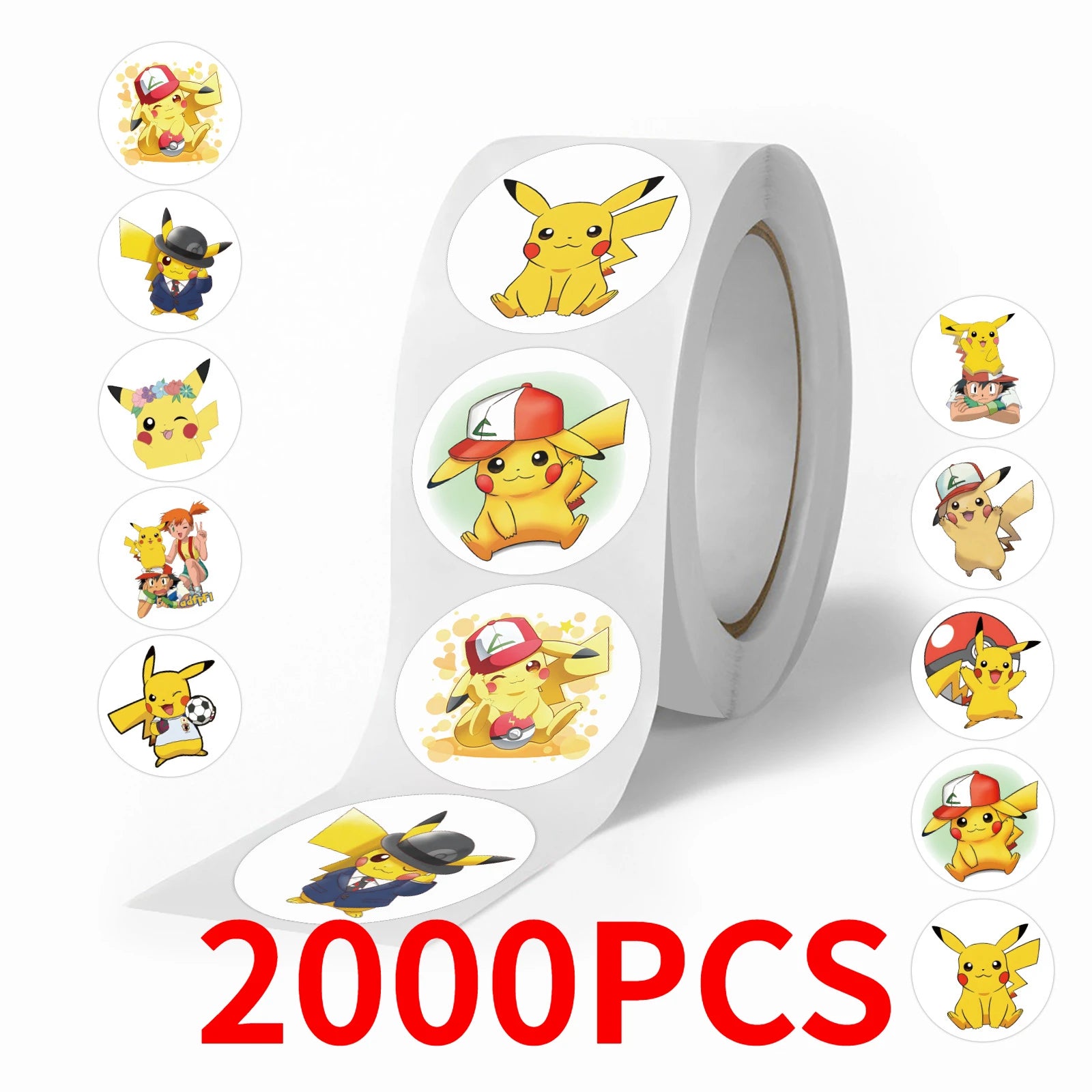500/2000 pegatinas de sellado de Pikachu de Pokémon, bonitas pegatinas de dibujos animados de Anime redondas, decoración DIY para álbum, diario, etiqueta, grafiti