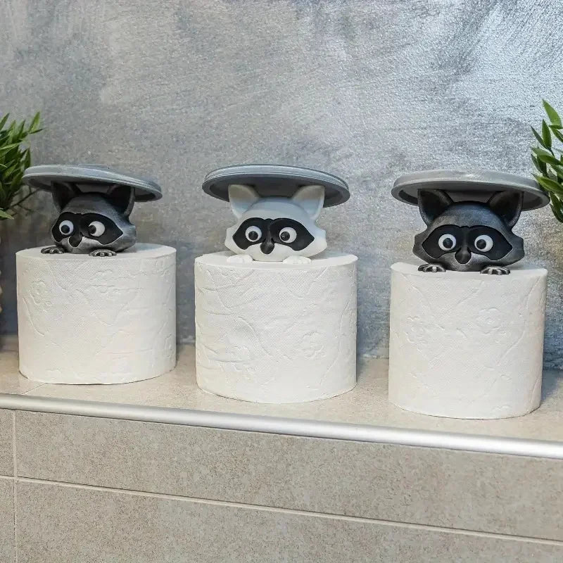 1 Pieza Adorable Soporte para Papel Higiénico de Mapache Impreso en 3D, Plástico Blanco, Decoración de Baño Divertida, Dispensador de Pañuelos con Tapa Decorativa