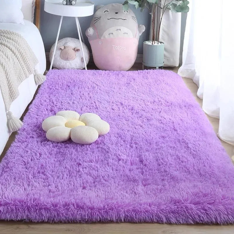 Alfombra de felpa de color liso VIKAMA - Cojín suave y mullido para el dormitorio - Alfombra de suelo para la zona del salón - Decoración del hogar