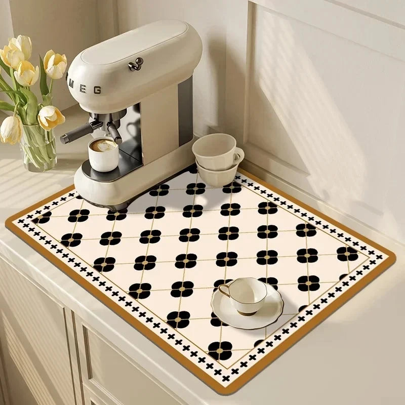 VIKAMA Mantel Individual Súper Absorbente de Mármol Negro para Secar Platos, Alfombrilla Antideslizante para Botellas de Cocina, Vajilla de Lujo para Tetera, Bar, Mostrador