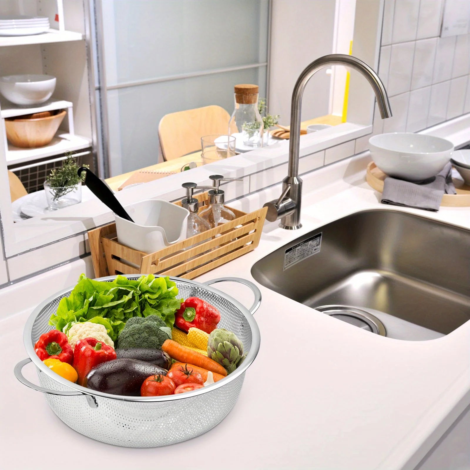 Cesta de drenaje de acero inoxidable, cesta para lavar verduras, cesta perforada, cesta para lavar arroz, colador y filtro de agua