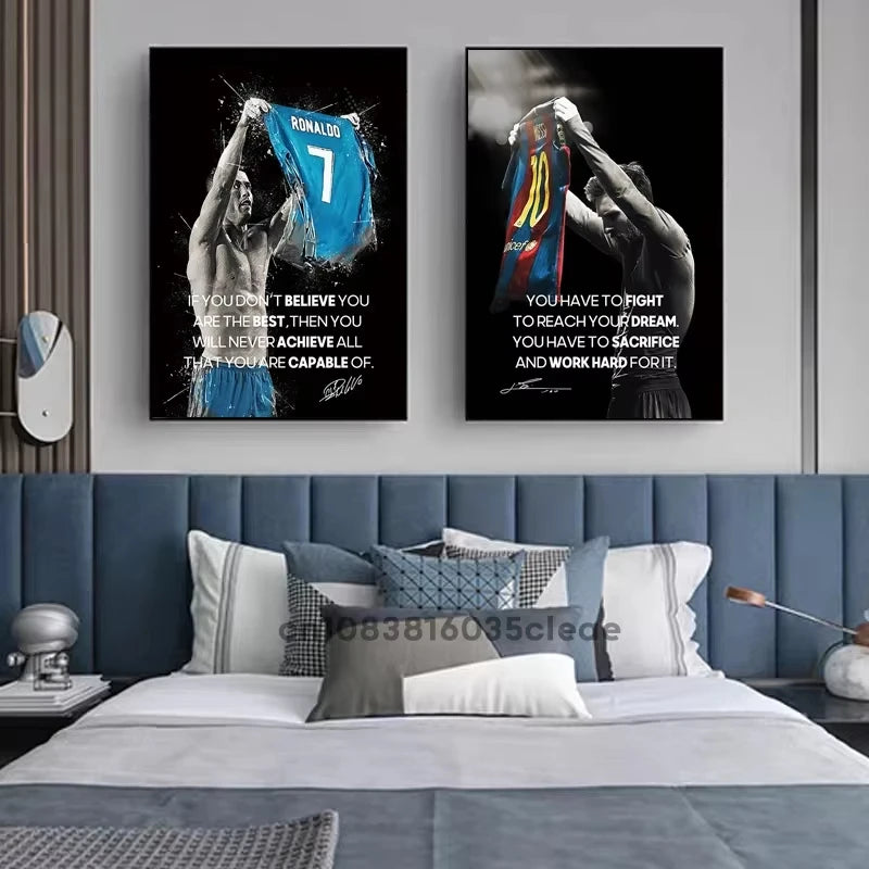 Fútbol Fútbol Estrella Messi Ronaldo Póster Citas Motivacionales Pinturas Decorativas Lienzo Arte de Pared Cuadros Decoración para el Hogar Dormitorio