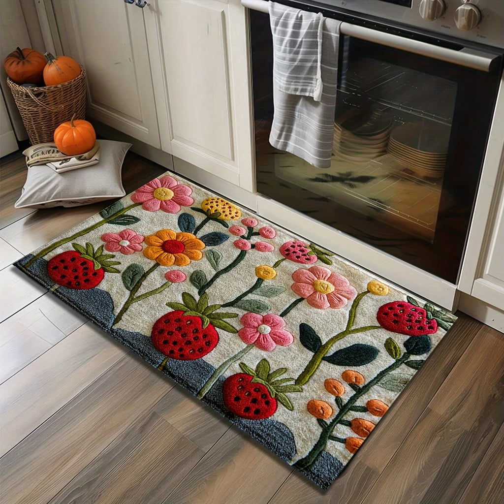 VIKAMA2D Tapis de porte de jardin à fleurs pour chambre à coucher, salon, tapis de cheminée, tapis de sol de cuisine, tapis de salle de bain antidérapant, décoration d'intérieur