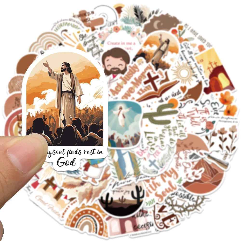 10/30/50pcs Pegatinas de dibujos animados de Jesús cristiano, versículos bíblicos, calcomanías de fe, para laptop, teléfono, equipaje de viaje, coche, papelería, juguetes