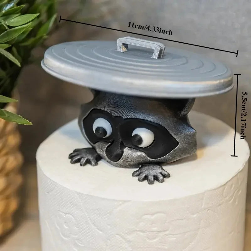 1 Pieza Adorable Soporte para Papel Higiénico de Mapache Impreso en 3D, Plástico Blanco, Decoración de Baño Divertida, Dispensador de Pañuelos con Tapa Decorativa