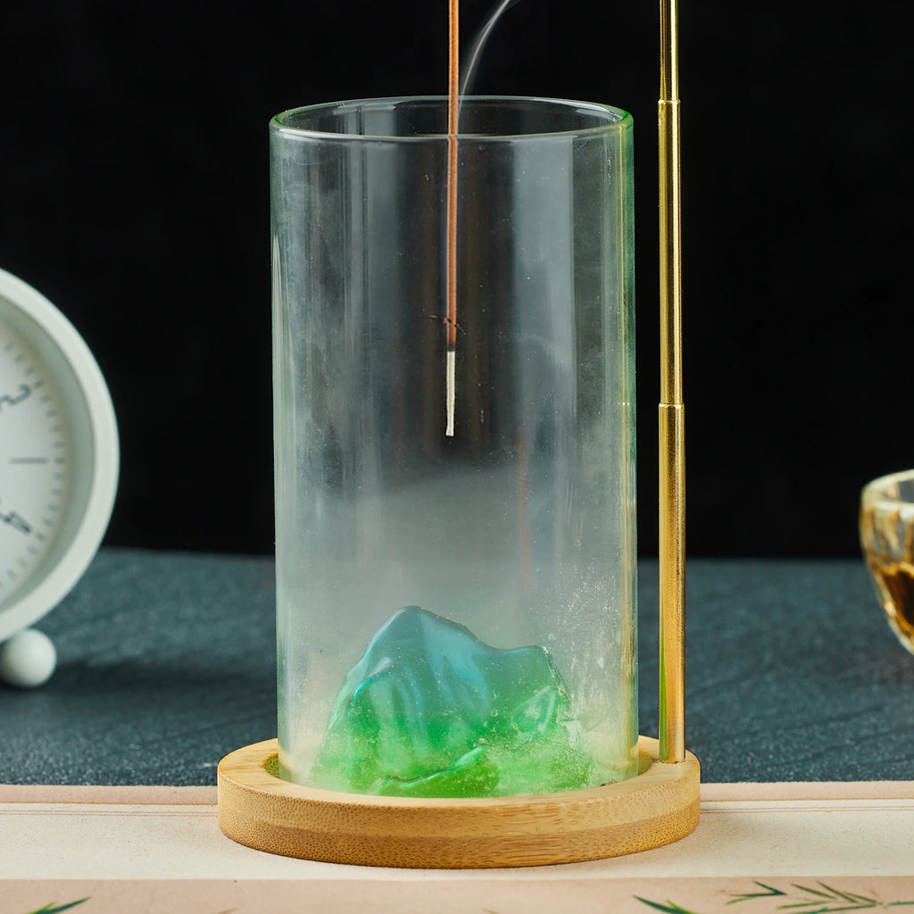 Porte-encens Glass Mountain réglable en hauteur, porte-encens anti-cendres pour yoga, méditation, SPA, décoration d'intérieur