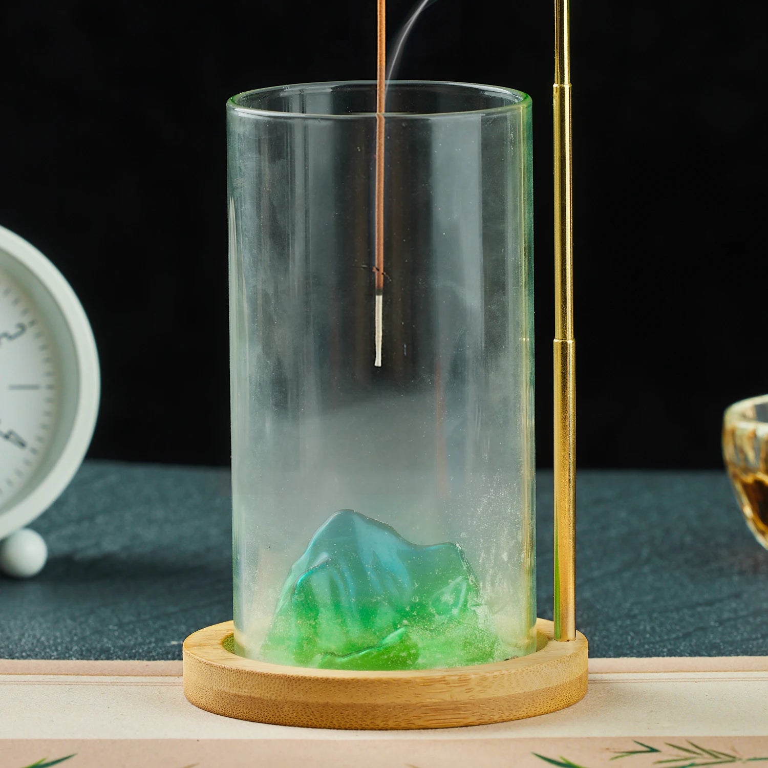 Porte-encens Glass Mountain réglable en hauteur, porte-encens anti-cendres pour yoga, méditation, SPA, décoration d'intérieur