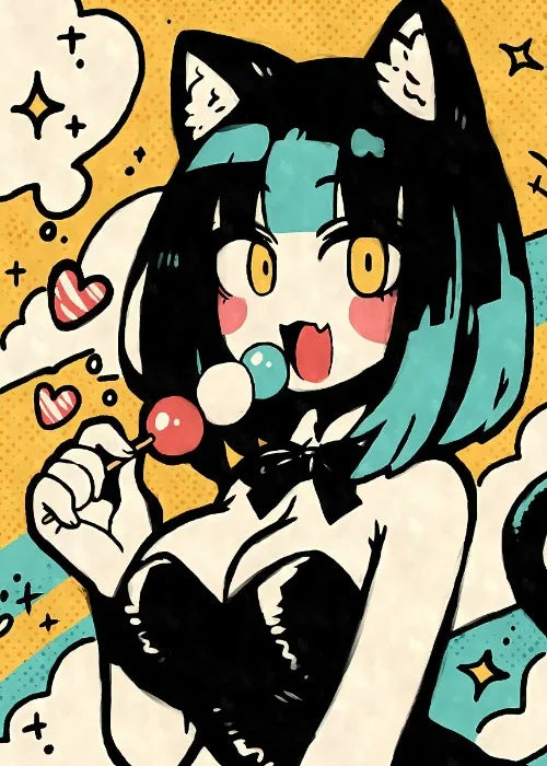 Cat Ear Anime Girl Eating Ramen Poster Aesthetic Anime Ramen Art Prints Japanese Style Cartoon Decor Sexy Girl Canvas Painting
