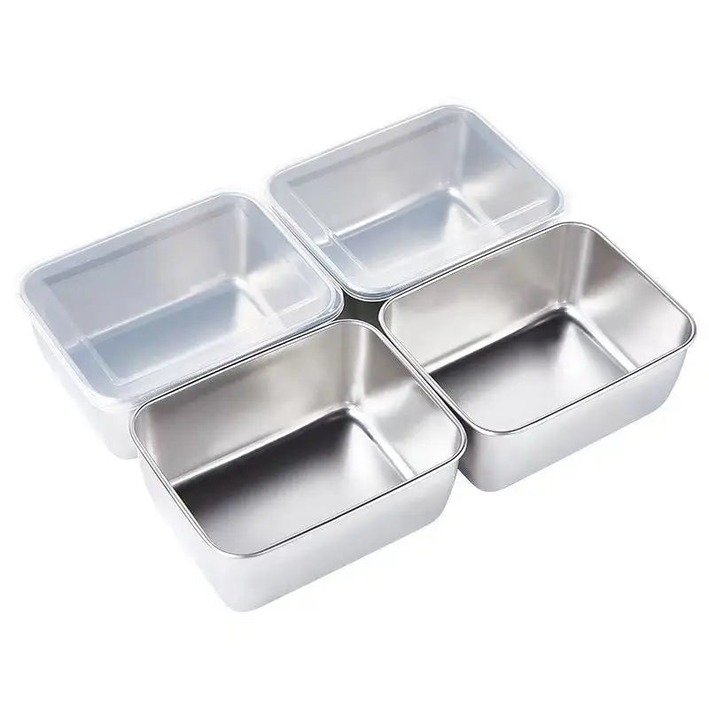 Plato Cuadrado Engrosado de Acero Inoxidable Bandeja Rectangular para Alimentos con Tapa Bandeja Comercial para Platos Fiambrera Fresca Contenedor