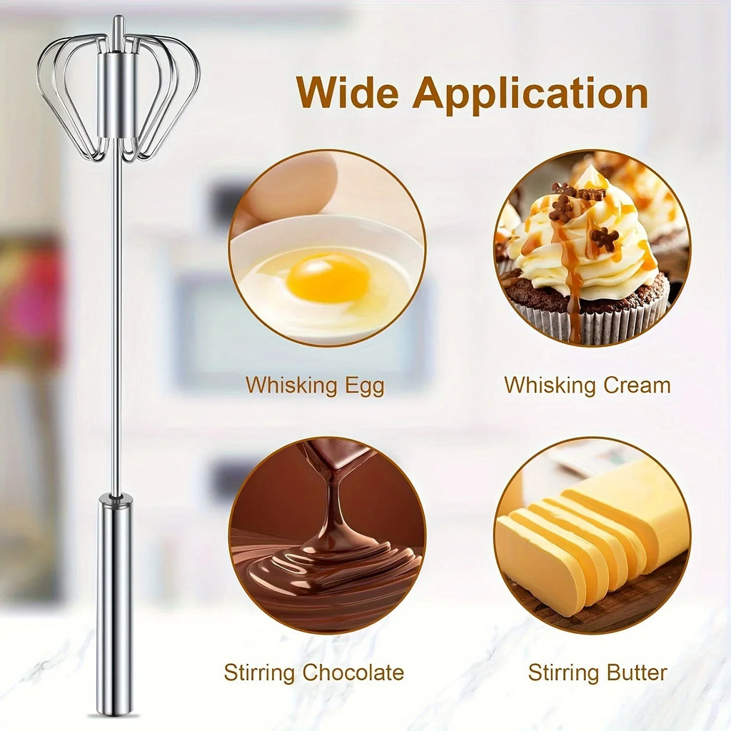 Batidor de huevos de acero inoxidable - Batidora semiautomática duradera para batir huevos y crema sin esfuerzo - Herramienta de cocina para hornear y mezclar