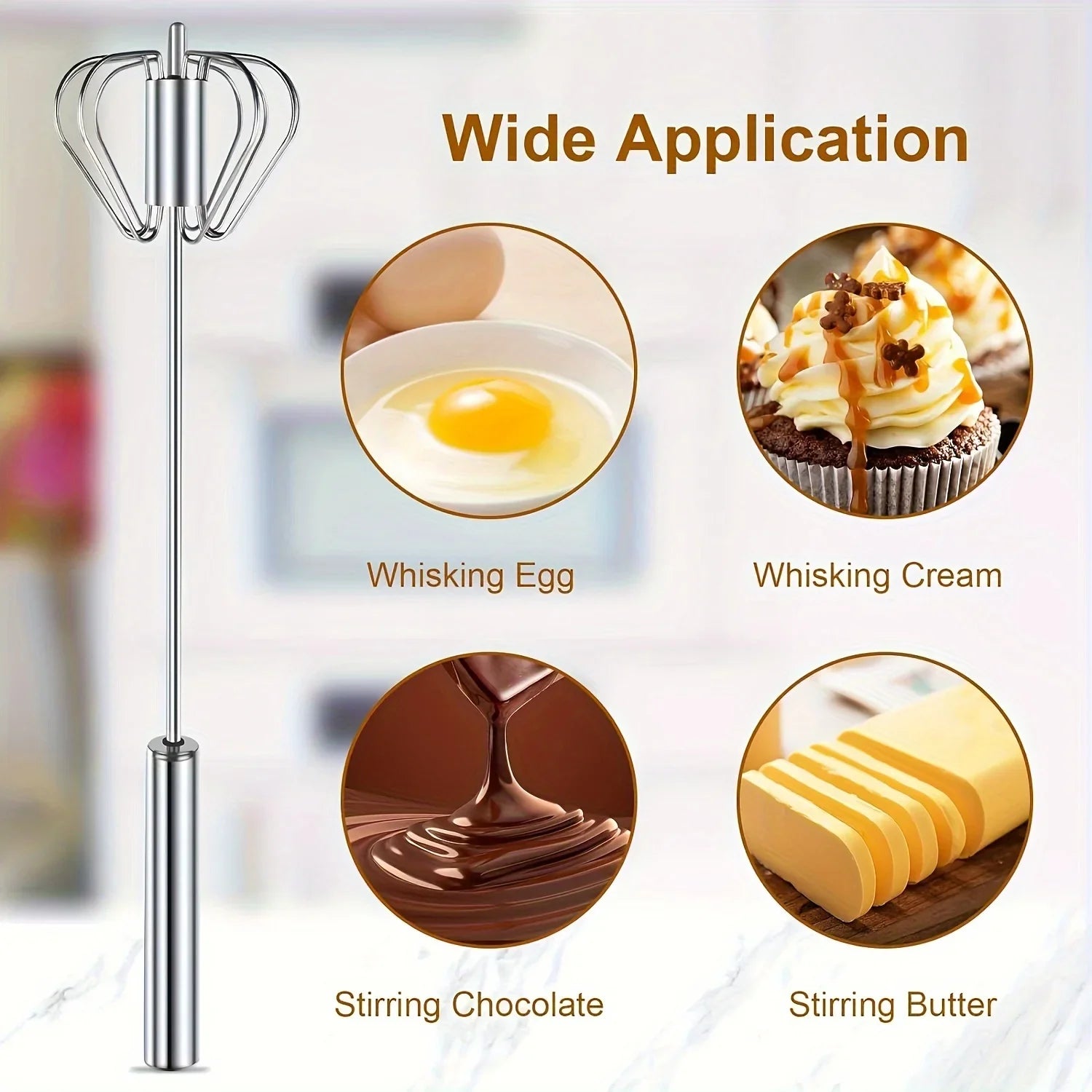 Batidor de huevos de acero inoxidable - Batidora semiautomática duradera para batir huevos y crema sin esfuerzo - Herramienta de cocina para hornear y mezclar
