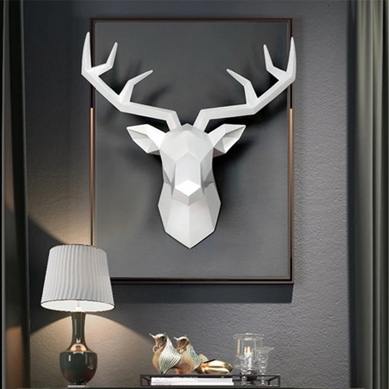 Escultura de cabeza de ciervo, estatua de animal, figuritas, adorno de pared, alce creativo, arte, cornamentas, estatuilla para decoración de oficina, montaje en pared