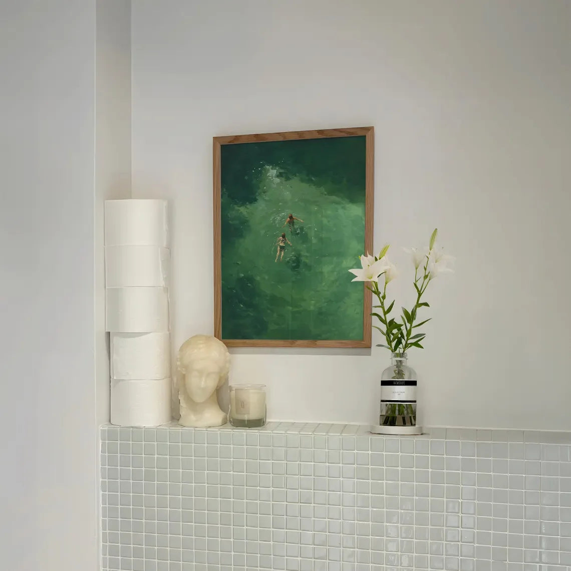 Natation dans un imprimé abstrait vert | Art mural rétro vintage | Décoration de vacances minimaliste verte | Cadeau d'art numérique | Téléchargement instantané
