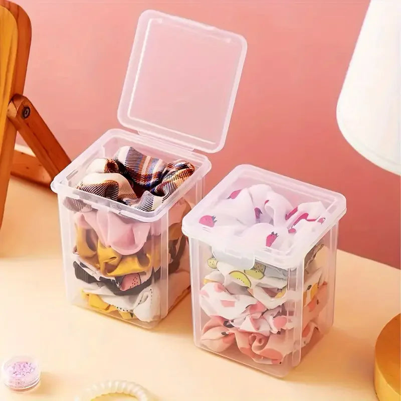 1 boîte de rangement empilable transparente pour accessoires de cheveux avec couvercle à clip – Antipoussière, étanche, organisateur en plastique pour bijoux