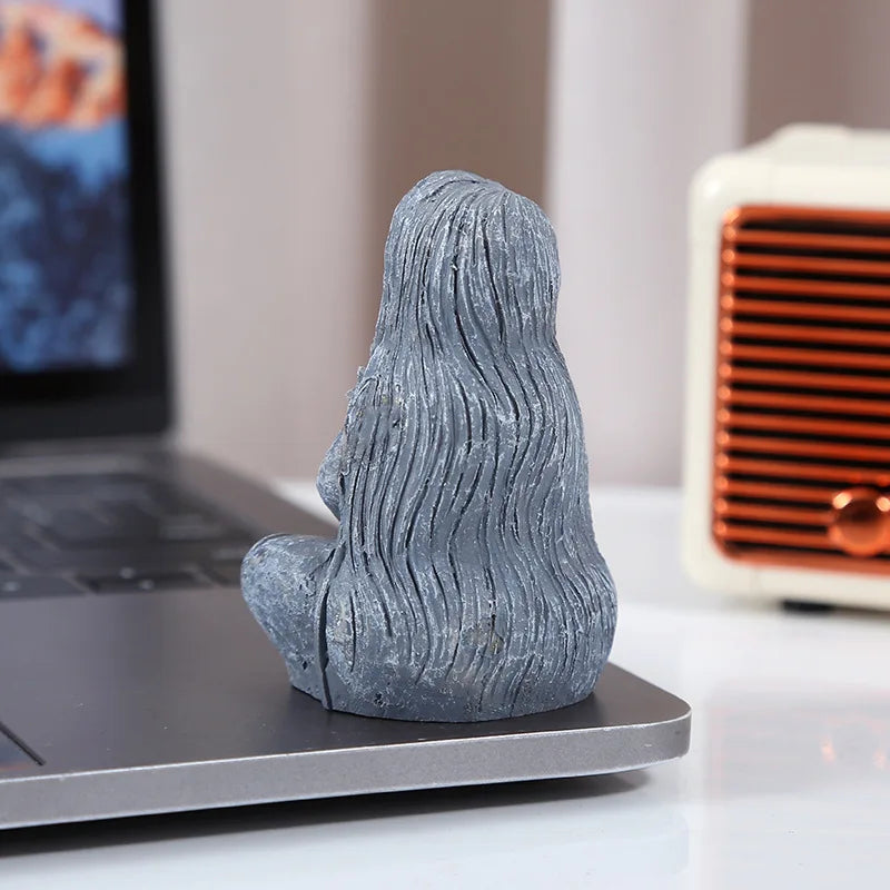 Un adorno de estatua de la diosa lunar inspirado en el zen, textura de imitación de piedra, estilo de meditación, decoración de jardín de escritorio para el hogar, artículo curativo y sanador del alma