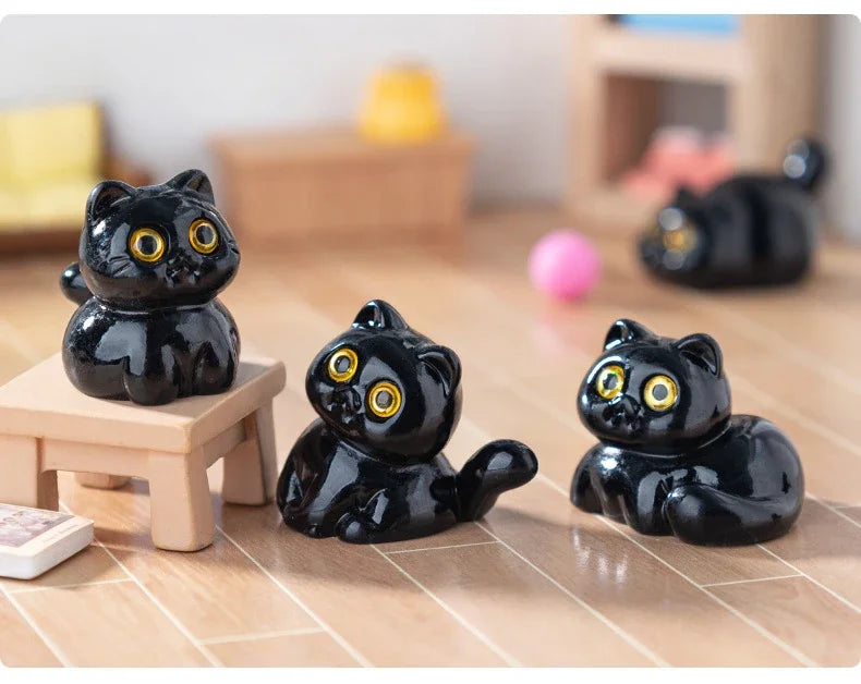 5-15Pcs Ornement Chat Noir Mini Figurines Miniature Résine Mignon Chatons Micro Paysage Artisanat Petits Ornements Décoration de Bureau