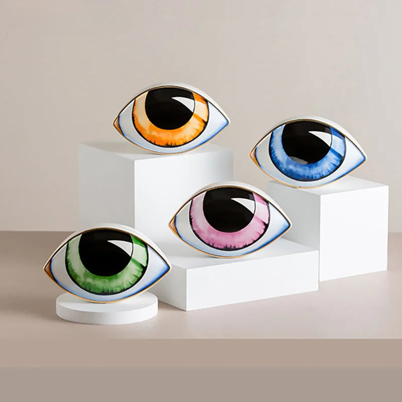 Decoración nórdica de cerámica con diseño de ojo de diablo, escultura abstracta de ojo, estatuas para sala de estudio, regalo de decoración abstracta