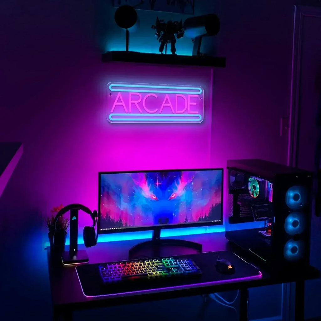 Enseignes néon LED d'arcade Décoration murale lumineuse néon d'arcade pour salle de jeux Cadeau d'anniversaire de salle de jeux d'affaires pour enfant Alimenté par USB
