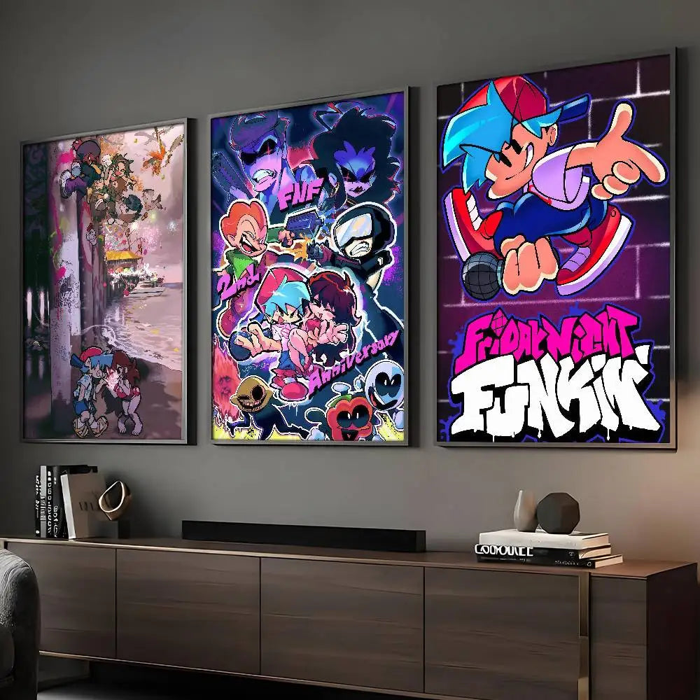 Juego F-Friday Night F-Funkin Pico Novio Póster HD Arte de Pared Adhesivo Impresión Impermeable Hogar Sala de Estar Dormitorio Bar Estético