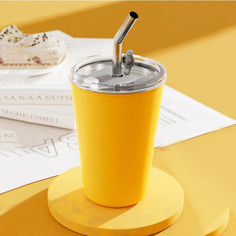 Gobelet à glace en acier inoxydable 304, 6 options de couleur, tasse à café, anti-fuite, double usage, boisson directe et paille, qualité alimentaire, empilable