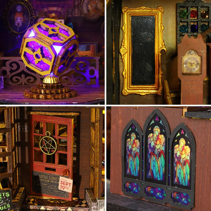 Miniature bricolage Magic Treasure House Book Nook - Puzzle 3D fait main, idée cadeau créative pour Noël, Halloween, Black Friday