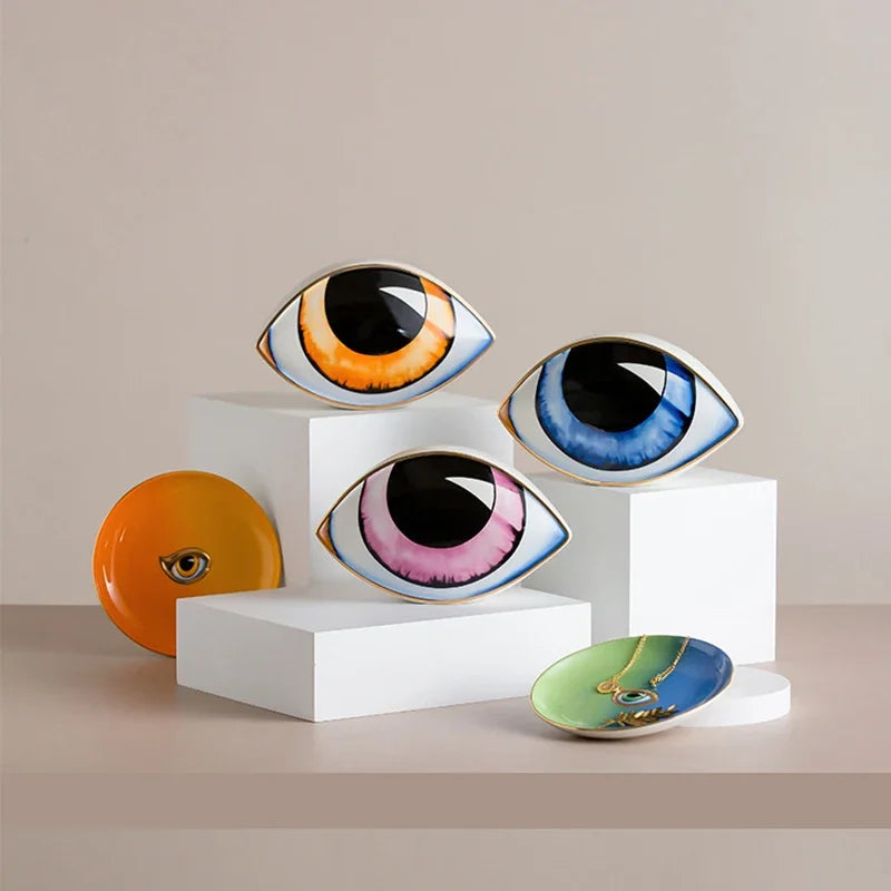 Decoración nórdica de cerámica con diseño de ojo de diablo, escultura abstracta de ojo, estatuas para sala de estudio, regalo de decoración abstracta