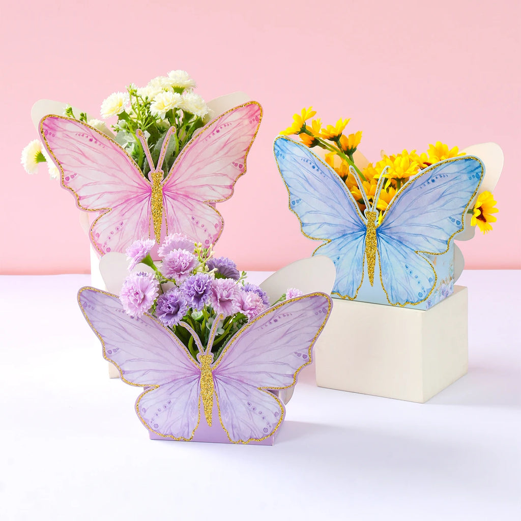 Boîte cadeau papillon bonbons, décorations de fête d'anniversaire papillon rose violet, fournitures de mariage pour enfants, boîte à biscuits pour baby shower