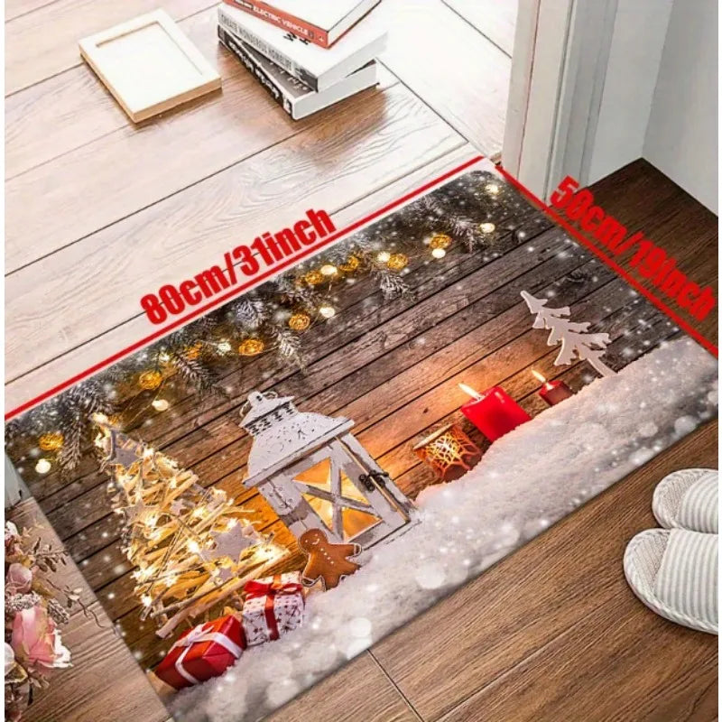 VIKAMA Tapis Scène de Neige de Noël 2pcs Tapis de Cuisine Paillasson Tapis de Bienvenue Tapis d'Extérieur pour Chambre Salon Tapis de Maison Décoration