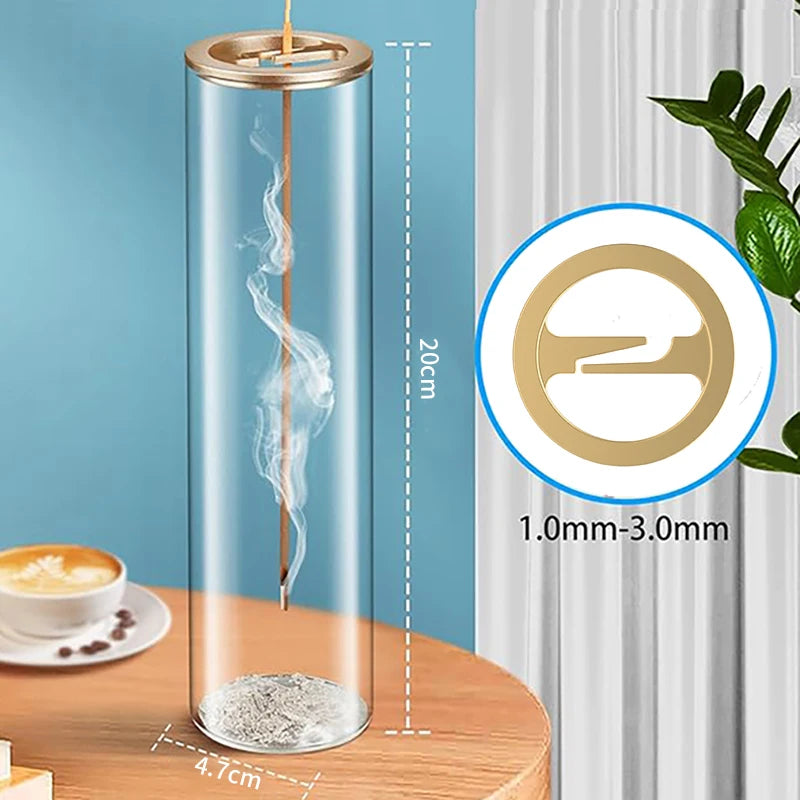 Brûleur d'encens moderne en verre, porte-encens anti-cendres volantes avec attrape-cendres amovible en verre pour la décoration intérieure, le yoga et la méditation